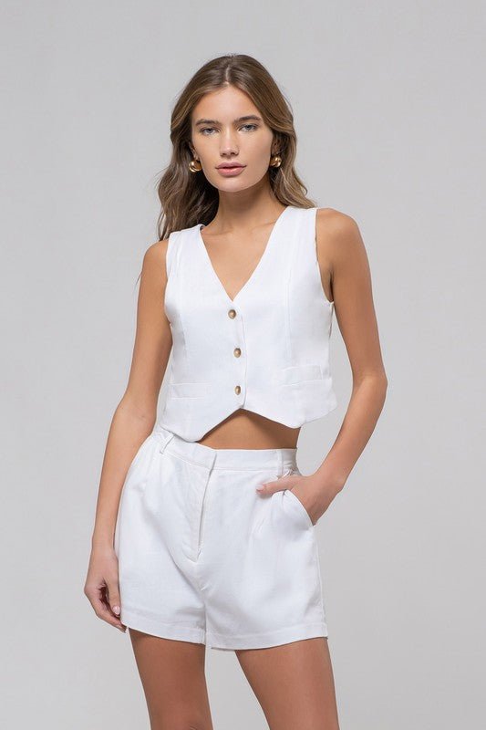 White V Neck Vest - STYLED BY ALX COUTUREShirts & Tops