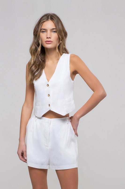 White V Neck Vest - STYLED BY ALX COUTUREShirts & Tops