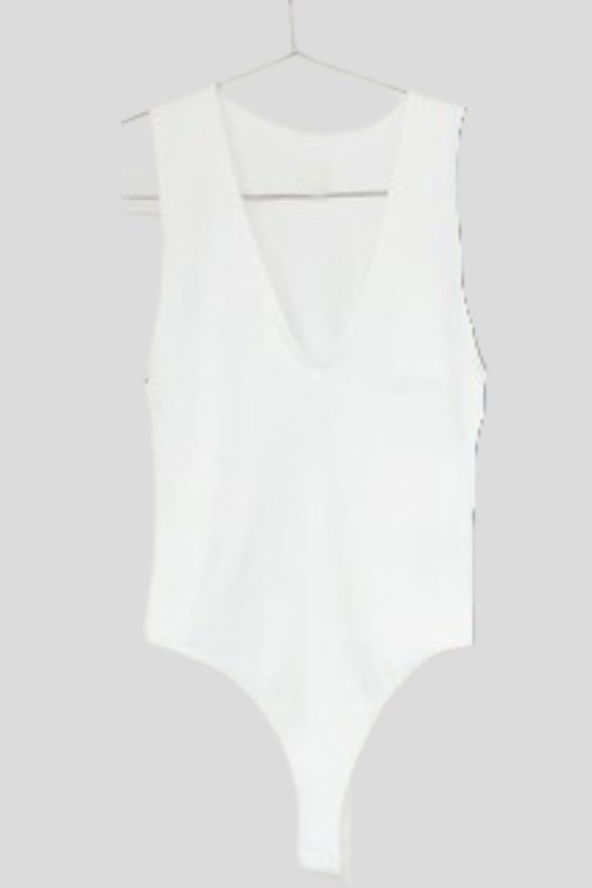 White V Plunge Ribbed Tank Bodysuit - STYLED BY ALX COUTUREShirts & Tops