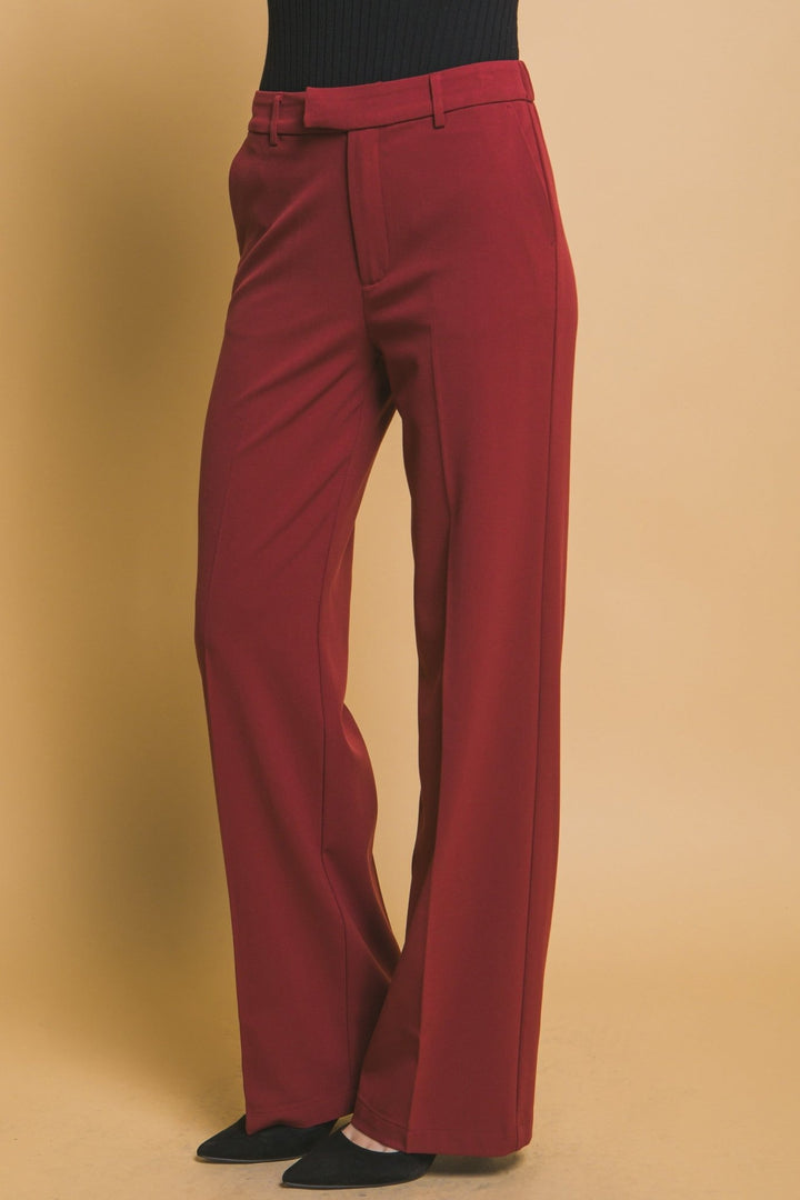 Wine Solid Formal Long Pants - STYLED BY ALX COUTUREPants